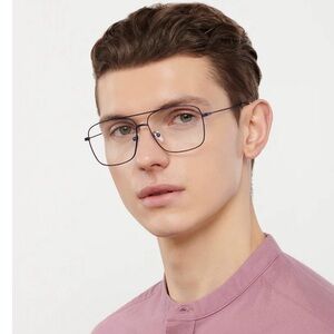 Vincent Chase VC E12422 Metallic Blue Square Eyeglasses Lightweight Size 57